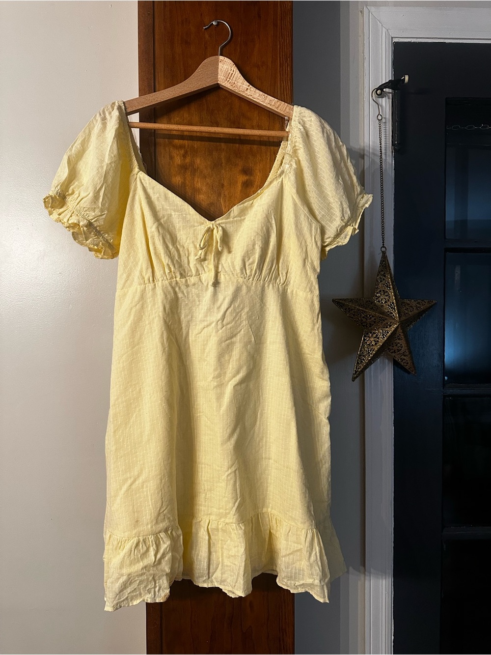 wild fable Yellow Puff Sleeve Ruffle Hem Dress
